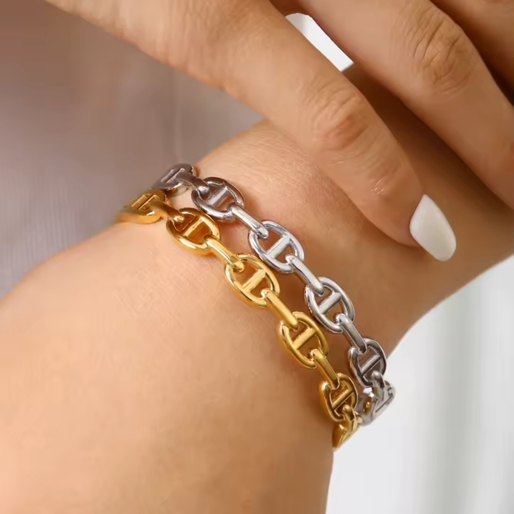 Trendy Gold Silver Link Bracelets Set - Picture 4 of 10